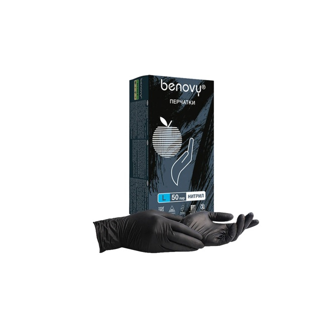 Benovy Перчатки нитриловые черные L 100шт